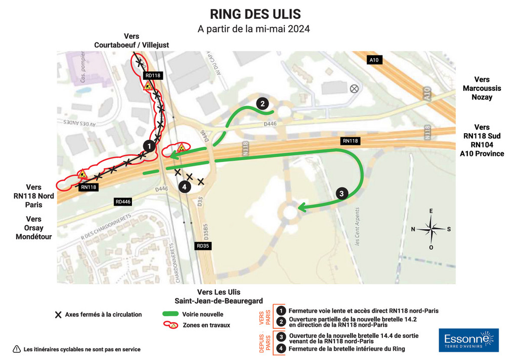 Plan de circulation du Ring des Ulis à partir de mai 2024
