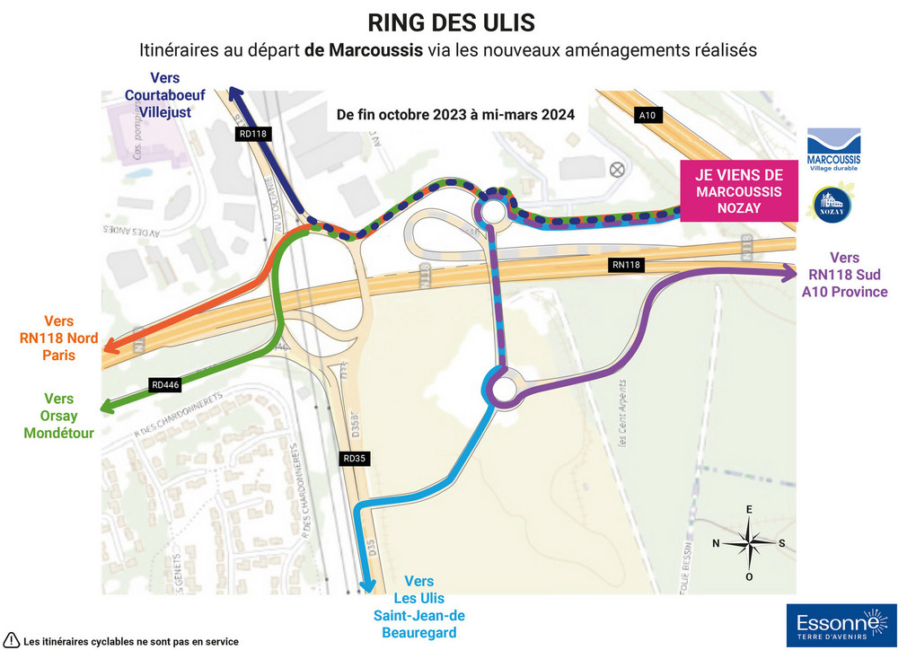 Itinéraire depuis Marcoussis - Nozay + mise en service de la nouvelle RD 46