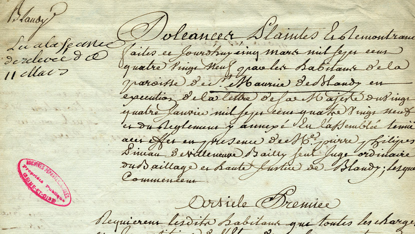 cahier de doléances de la commune de Blandy