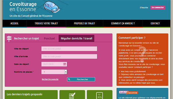 Page d'accueil du site de covoiturage de l'Essonne