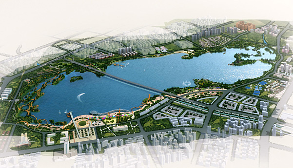 Vue du projet du parc du Lac de Sable à Wuhan